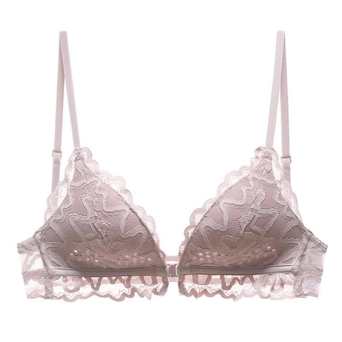 Bralette de Encaje Francés para Mujer Sujetador Sin Aros Cierre Delantero Espalda al Aire Copa Delgada Lencería Sexy Push Up
