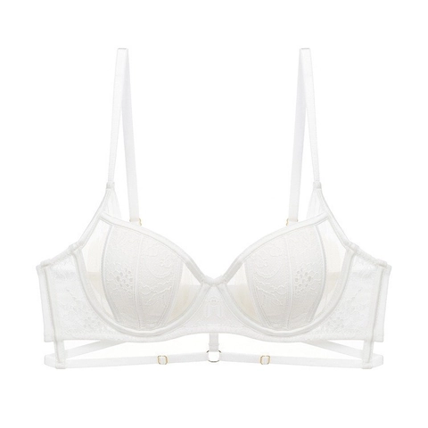 French Sexy Lace Mesh Bra For Women Minimizer Thin Cup Soft Underwire Push Up Lingerie Big Bust Looks Smaller Support Lingerie