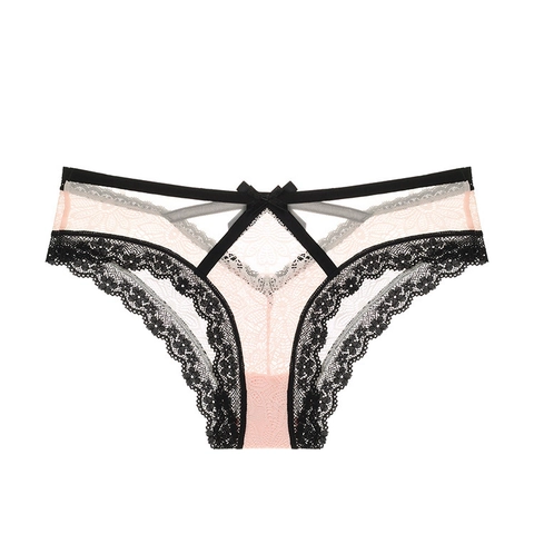 French Sexy Lace Panties For Women Thin Breathable Low Waist Underwear With Bow Floral Hollow Out Romantic Briefs