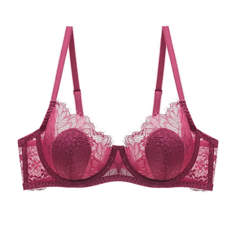 Women Sexy Lace Bra Underwire Thin Breathable French Style Push Up Lingerie Floral Minimizer Bralette For Women Daily Wear