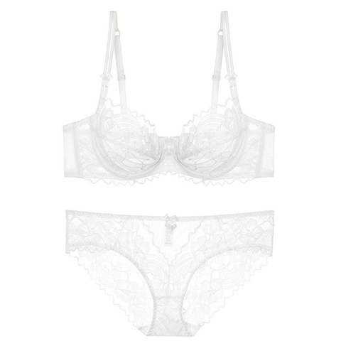 Lencería de Encaje Sexy para Mujer Sujetador y Bragas Floral Ultra Delgado Transparente con Aros Estilo Francés Ropa Interior