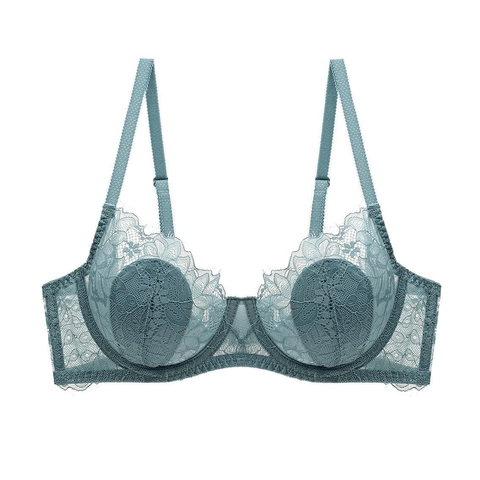 French Sexy Lace Bra Women Thin Rabbit Ear Cup Underwire Floral Embroidery Mesh Transparent Bralette For Lady