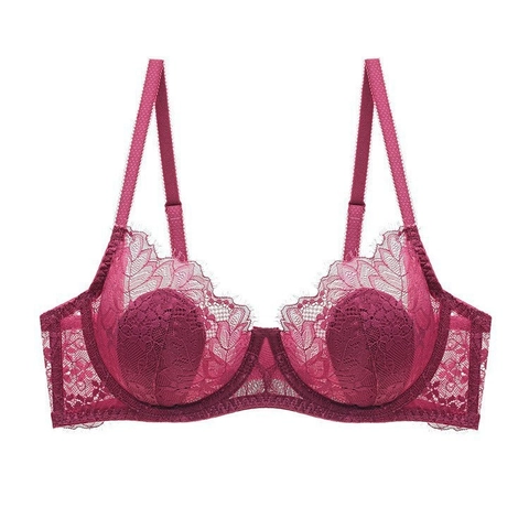 French Sexy Lace Bra Women Thin Rabbit Ear Cup Underwire Floral Embroidery Mesh Transparent Bralette For Lady
