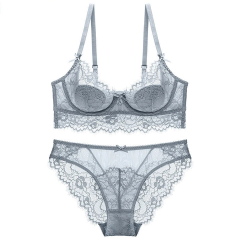 Soutien-Gorge Et Culotte en Dentelle Sexy Française pour Femmes Bralette À Armatures Ultra Mince Broderie Florale Lingerie