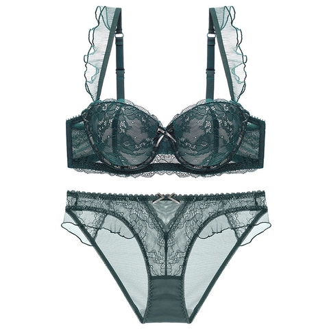 Ensemble de Lingerie en Dentelle Sexy Française pour Femmes Soutien-Gorge Push Up Et Culotte Broderie Florale Nœud
