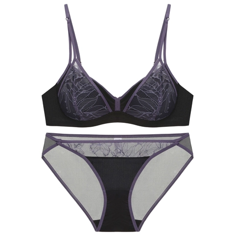 French Style Sexy Lace Lingerie Wireless Thin Mold Cup Bra And Matching Floral Embroidery Panty For Women Elegant Underwear