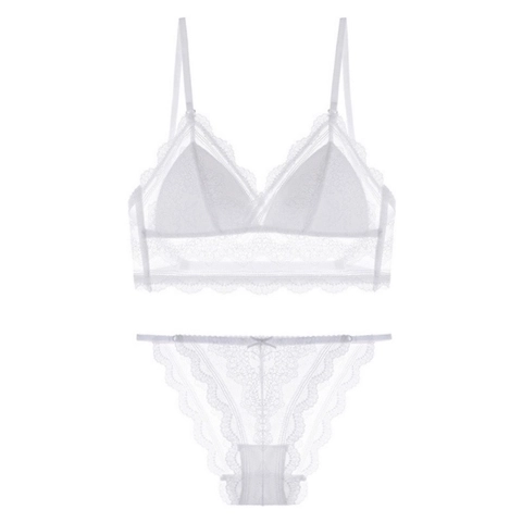 Französisches Sexy Spitze Lingerie-Set Drahtlos Dünne Dreiecksbecher BH Und Höschen-Set Rückenfrei U-Rücken Unterwäsche Für Damen