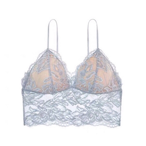 French Style Sexy Lace Bralette Women Thin Triangle Cup Wireless Bra Solid Color Floral Embroidery Beauty Back Camisole Top