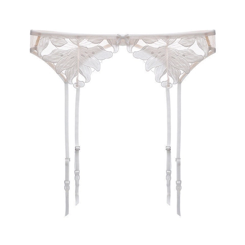 Reggicalze Sexy in Pizzo Francese da Donna Ricamo Floreale Mesh Waist Cincher Con 4 Cinghie Regolabili per Calze Lingerie