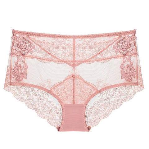 Sexy French Transparent Lace Panties For Women Breathable Floral Embroidery Mesh Briefs Soft Cotton Crotch Lingerie Underwear