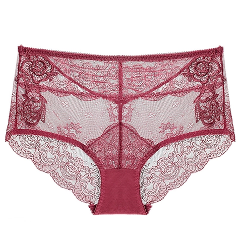 Sexy French Transparent Lace Panties For Women Breathable Floral Embroidery Mesh Briefs Soft Cotton Crotch Lingerie Underwear