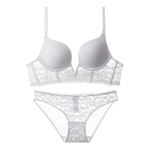 Conjunto De Sujetador Y Braguita Sexy De Encaje Con Escote En V Profundo Conjunto De Lencería Push Up Sin Costuras Mujer