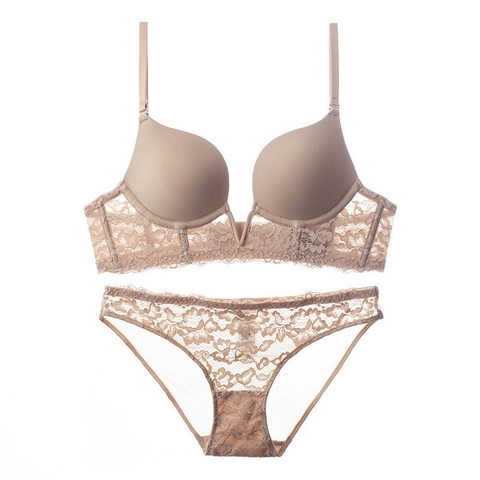 Conjunto De Sujetador Y Braguita Sexy De Encaje Con Escote En V Profundo Conjunto De Lencería Push Up Sin Costuras Mujer