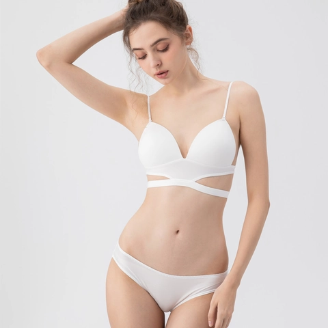 Ensemble de Lingerie Sexy Bonnet Triangle Style Français Soutien-Gorge Sans Armature et Culotte Sans Couture Bretelles Croisées Sous-vêtements Femme