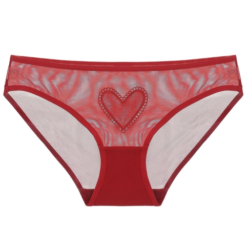 Mutandine da Donna Sexy in Rete Stile Francese Ricamo a Cuore Traspirante a Vita Media Biancheria Intima Romantica