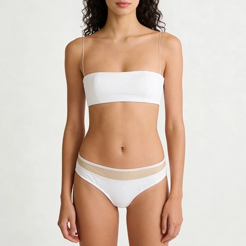 Women French Style Seamless Wireless Bra And Panties Mesh Splicing Bandeau Underwear With Back Criss Cross Straps Lingerie