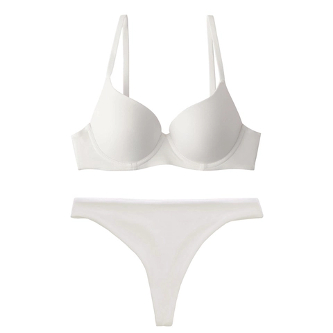 Women Sexy Seamless Bra And Panty Set Smooth Nylon Spandex Push Up Lingerie Set With Adjustable Straps Thong Top And Bottom