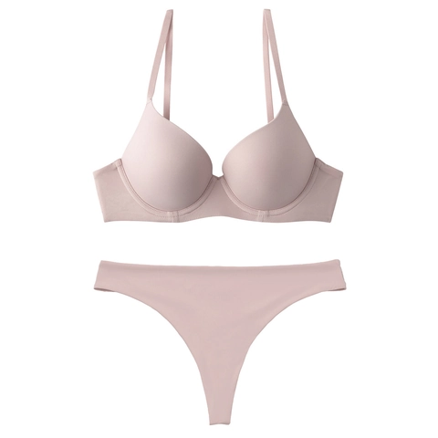 Lingerie Sans Couture Sexy pour Femmes Soutien-Gorge à Bonnet Moulé Mince Et Slip Thong Deux Parties Sous-Vêtements Sans Fil Couleur Unie