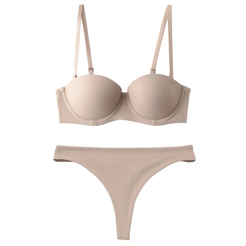 Ensemble Soutien-Gorge Sans Bretelles Et String Sexy Sans Couture Pour Femmes Push Up Lingerie Invisible Lisse