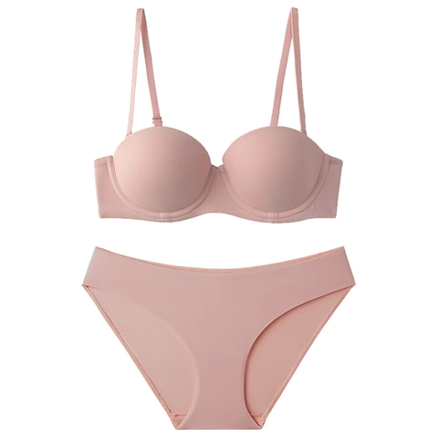 Sujetador de Media Copa Sin Costuras y Braguita Sexy Push Up Lencería para Mujer Ropa Interior Transpirable