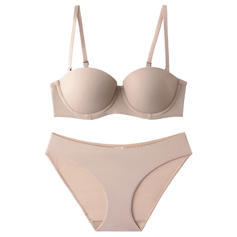 Sujetador de Media Copa Sin Costuras y Braguita Sexy Push Up Lencería para Mujer Ropa Interior Transpirable