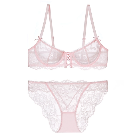 Women Sexy Lace Lingerie French Style Ultra Thin Floral Bra And Panty Underwired Breathable Embroidery Lingerie Date Night