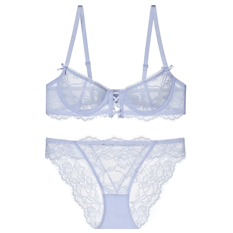 Women Sexy Lace Lingerie French Style Ultra Thin Floral Bra And Panty Underwired Breathable Embroidery Lingerie Date Night