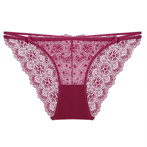 Culottes en Dentelle Sexy pour Femmes Ajouré Floral Maille Transparente Slips Bikini Taille Basse Avec Nœud Lingerie Respirante