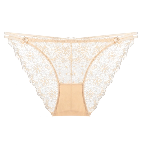 Französischer Stil Sexy Spitze Unterhosen Für Damen Dünne Transparente Mesh Blumenmuster Niedrige Taille Schleife Bikini Unterwäsche