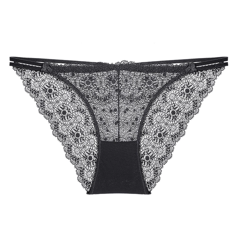 Französischer Stil Sexy Spitze Unterhosen Für Damen Dünne Transparente Mesh Blumenmuster Niedrige Taille Schleife Bikini Unterwäsche