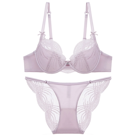 Französischer Stil Sexy Spitze BH Lingerie Set Mit Bügel Push Up Stickerei Blumen Schleife Dekor Damen Unterwäsche