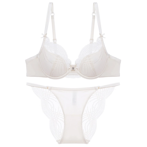 Französischer Stil Sexy Spitze BH Lingerie Set Mit Bügel Push Up Stickerei Blumen Schleife Dekor Damen Unterwäsche