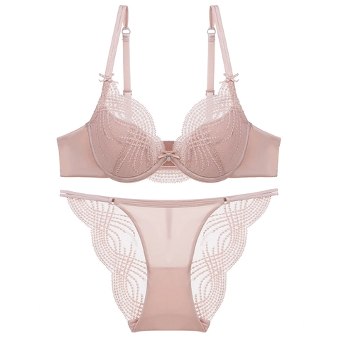 French Style Lace Lingerie Set Women Thin Padded Underwired Push Up Bra And Panty Set Sexy Elegant Floral Lingerie
