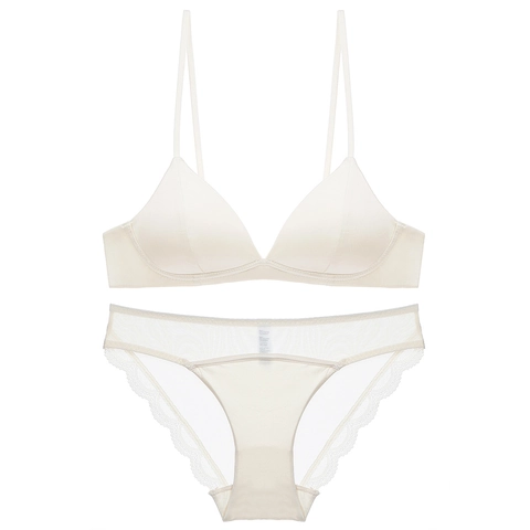 Französische Sexy Lingerie Für Damen Spitze Satin Triangel-Cup Bügellos BH Und Höschen Kombination Bralette Unterwäsche