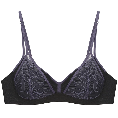 Women's French Style Lace Bra Wireless Thin Cup Gathered Sexy Lingerie Contrast Color Comfortable Breathable Bralette