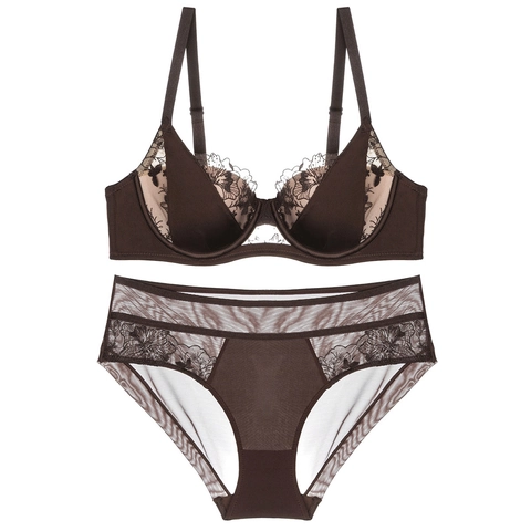 Ensemble Soutien-Gorge Dentelle Sexy Français pour Femmes Mince Broderie Lingerie Soutien-Gorge Push Up Grande Taille et Culotte
