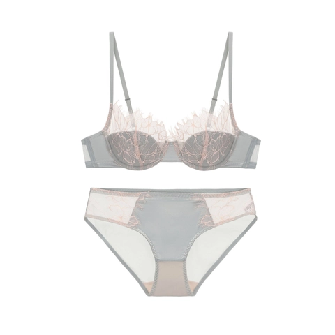 Donna Sexy Francese Pizzo Ciglia Reggiseno E Mutandine Filo Morbido Push-up Ricamo Lussuoso Floreale Traspirante Lingerie