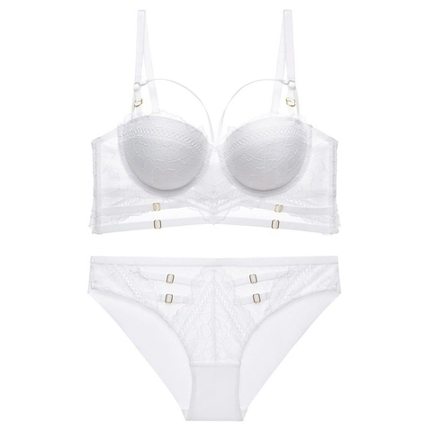 Sexy Blumen-Spitzen-Dessous-Set Damen Push Up Bügel-BH Und Hohles Riemchen-Höschen Exotische Nachtwäsche Dessous-Set