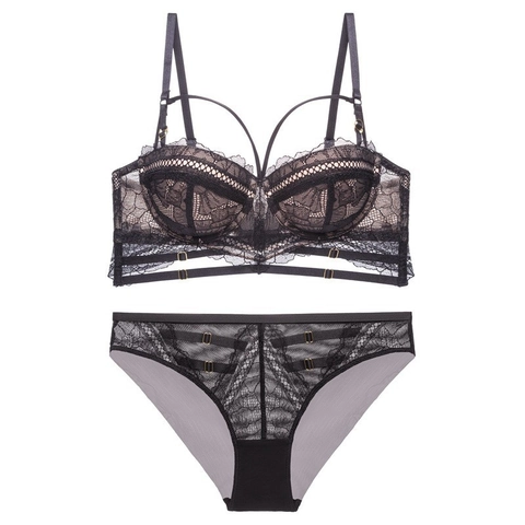 Sexy Blumen-Spitzen-Dessous-Set Damen Push Up Bügel-BH Und Hohles Riemchen-Höschen Exotische Nachtwäsche Dessous-Set