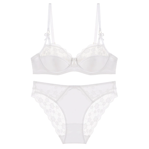 Women's Sexy French Lace Bra and Panty Set Elegant Floral Embroidery Soft Underwire Lingerie Set Comfortable Underwear For Women