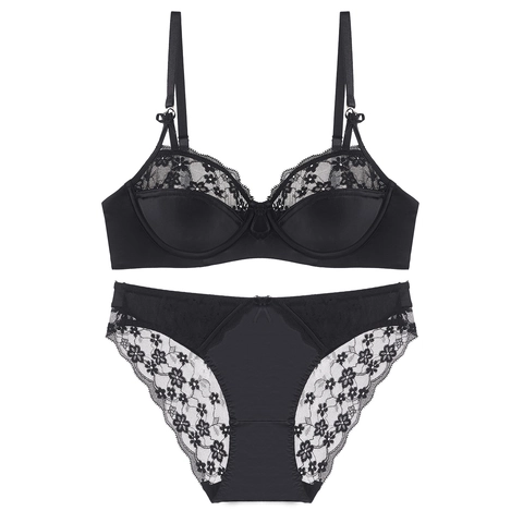 Women's Sexy French Lace Bra and Panty Set Elegant Floral Embroidery Soft Underwire Lingerie Set Comfortable Underwear For Women
