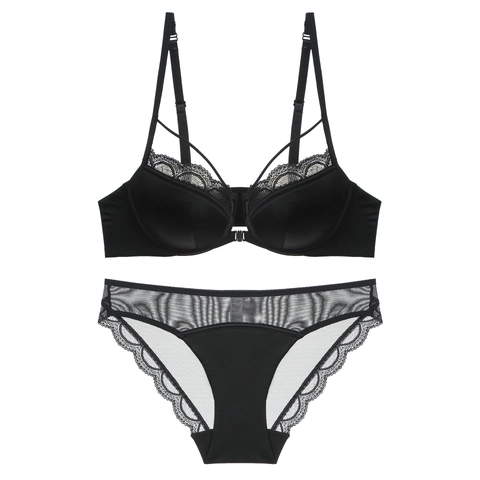 Sujetador y Bragas de Satén y Encaje Francés Sexy para Mujer Cierre Frontal Con Aros Minimizador Lencería Cómoda Transpirable