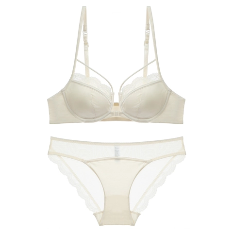Sujetador y Bragas de Satén y Encaje Francés Sexy para Mujer Cierre Frontal Con Aros Minimizador Lencería Cómoda Transpirable