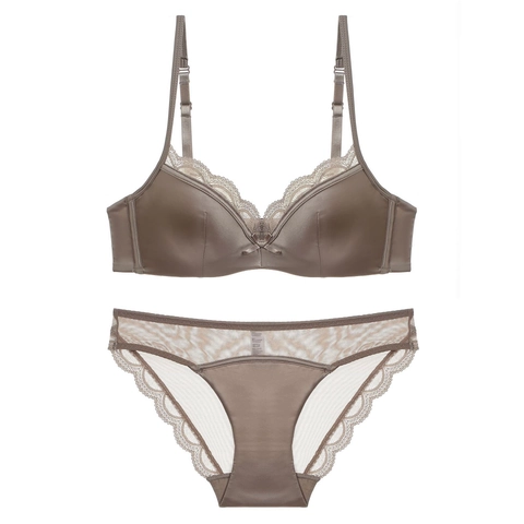 Sexy Französischer Stil Satin Spitze Lingerie Set Für Damen Dünne Formschale Bügel BH Und Netz Unterhose Elegant Komfort Unterwäsche