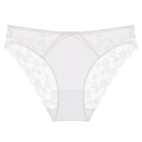 Women Sexy Lace Panties French Style Ultra Thin Low Waist Lingerie Floral Hollow Out Underwear With Bow Decor
