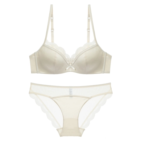Sexy Französischer Stil Satin Spitze Lingerie Set Für Damen Dünne Formschale Bügel BH Und Netz Unterhose Elegant Komfort Unterwäsche