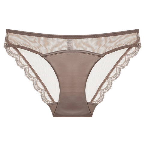 Women's French Sexy Satin Lace Mesh Briefs Low Waist Breathable Hip Lift Plus Size Triangle Lingerie Panties