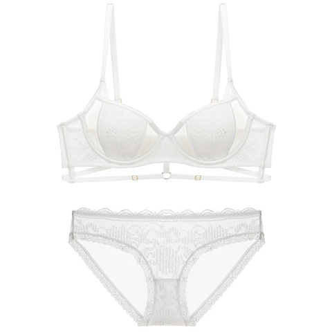 Women Sexy French Lace Lingerie Set Ultra-Thin Underwired Bra And Matching Panties Breathable Supportive Fashion Lingerie