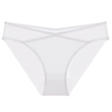 Women Sexy Mesh Briefs Low Waist Breathable Nylon Underwear With Cotton Crotch French Style Solid Color Seamless Panties