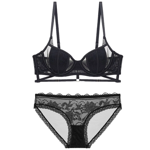 French Sexy Lace Lingerie Set For Women Rabbit Ear Cup Bra Underwire Floral Embroidery Breathable Thin Underwear Set